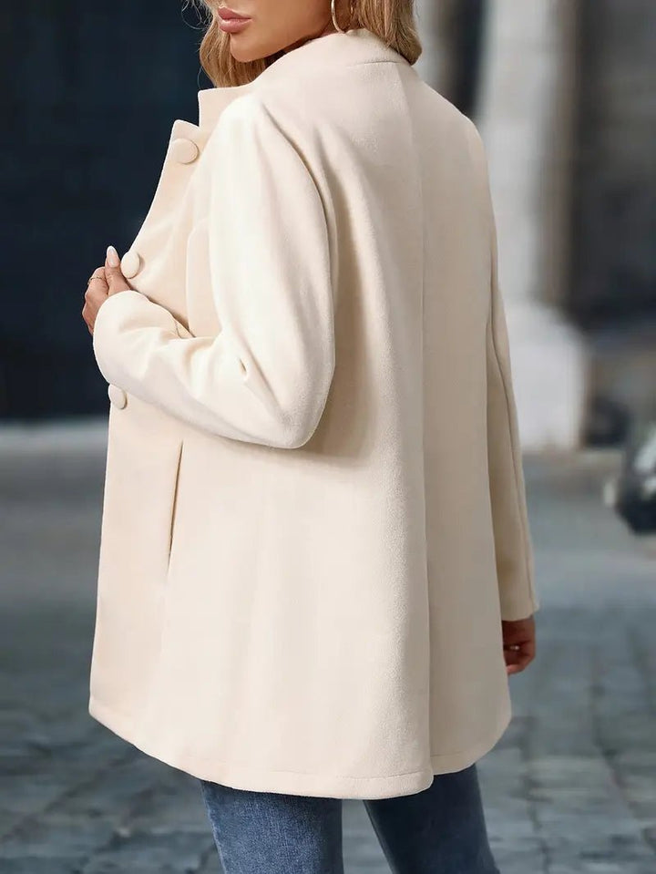 Damen Wollmantel Knopfverschluss Mittellang Elegant