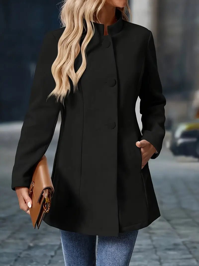Damen Wollmantel Knopfverschluss Mittellang Elegant