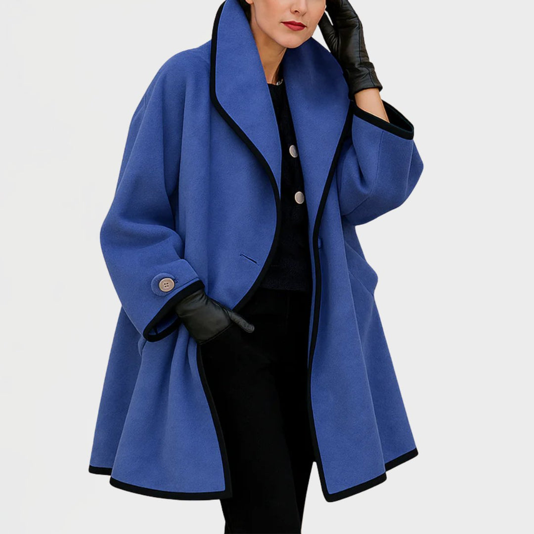 Damen Women Coat Eleganter Oversized Mantel mit Kontrastkanten - Blau
