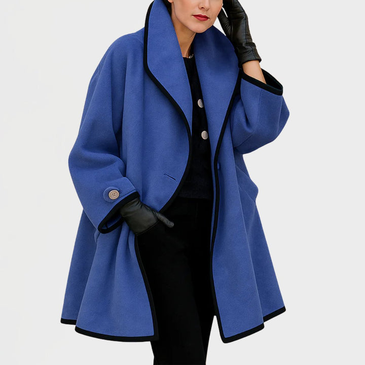 Damen Women Coat Eleganter Oversized Mantel mit Kontrastkanten - Blau