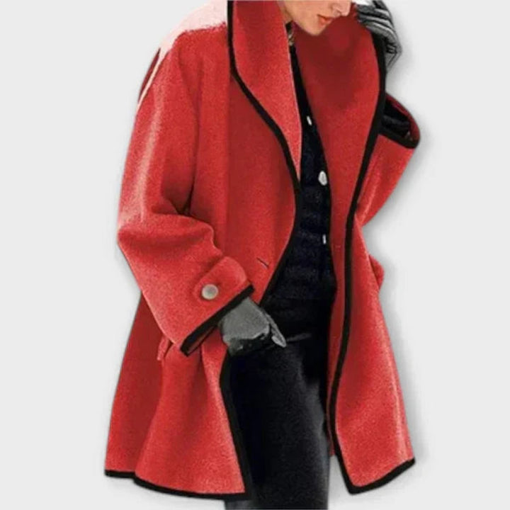 Damen Women Coat Eleganter Oversized Mantel mit Kontrastkanten - Rot
