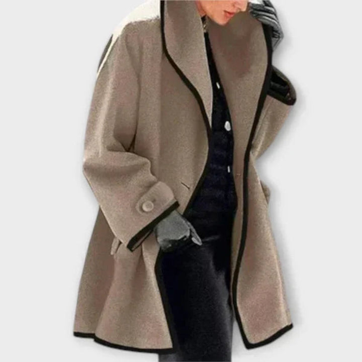 Damen Women Coat Eleganter Oversized Mantel mit Kontrastkanten - Khaki