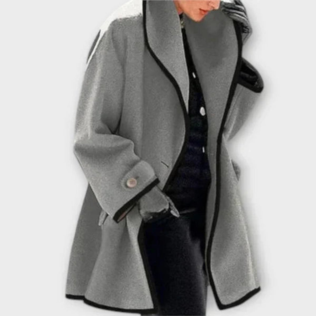 Damen Women Coat Eleganter Oversized Mantel mit Kontrastkanten - Grau
