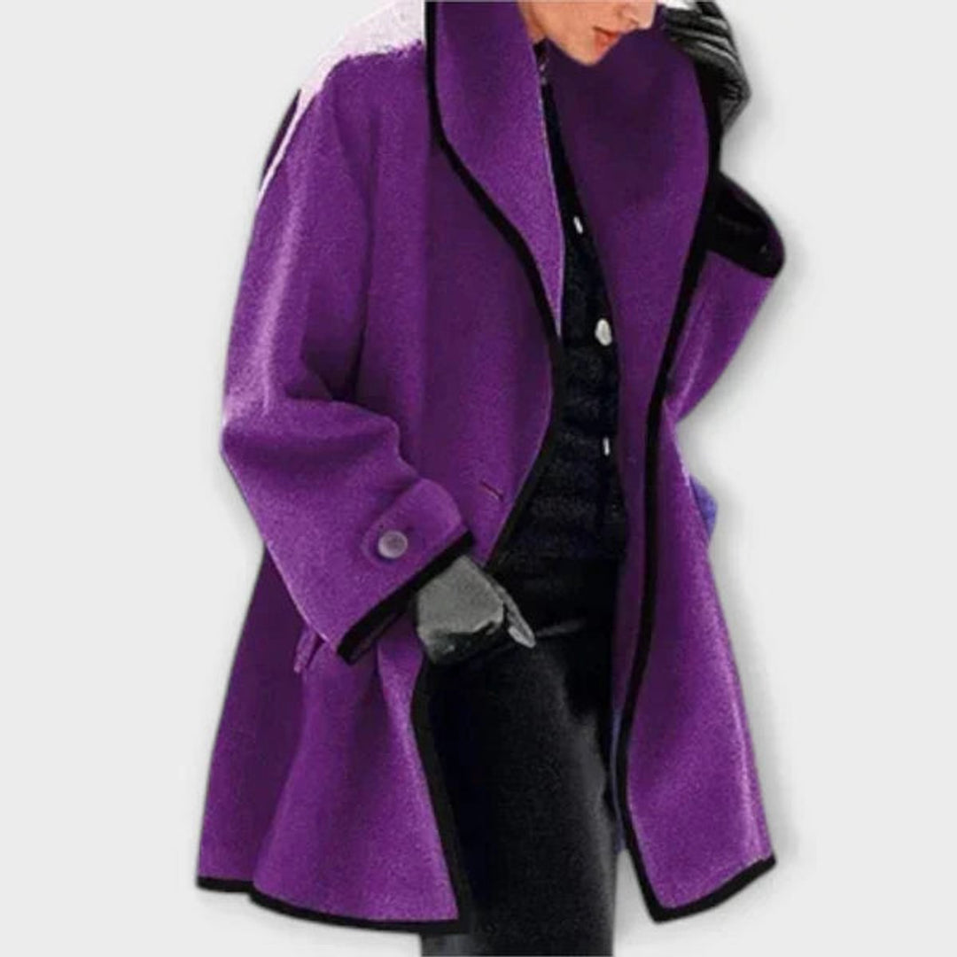 Damen Women Coat Eleganter Oversized Mantel mit Kontrastkanten - Lila