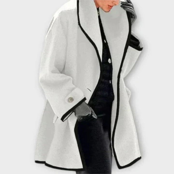 Damen Women Coat Eleganter Oversized Mantel mit Kontrastkanten - Weiß