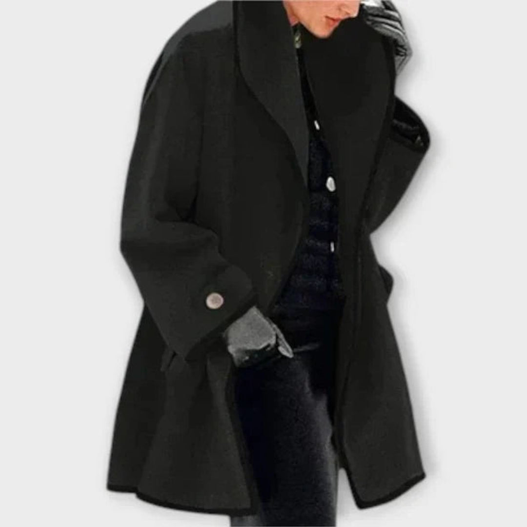 Damen Women Coat Eleganter Oversized Mantel mit Kontrastkanten - Schwarz