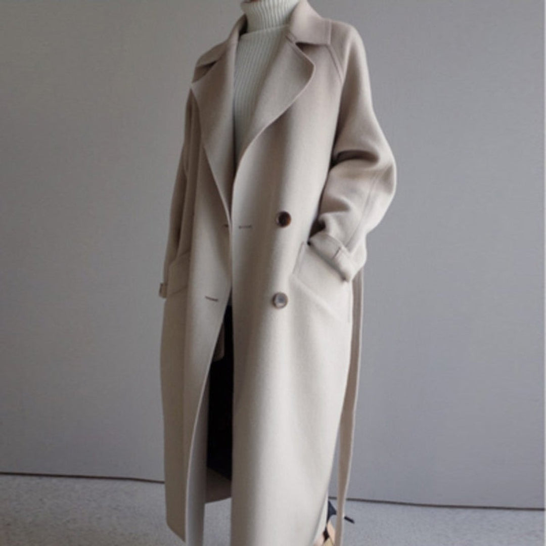 Damen Women Coat langer Kaschmir Mantel Doppelknopf Trenchcoat