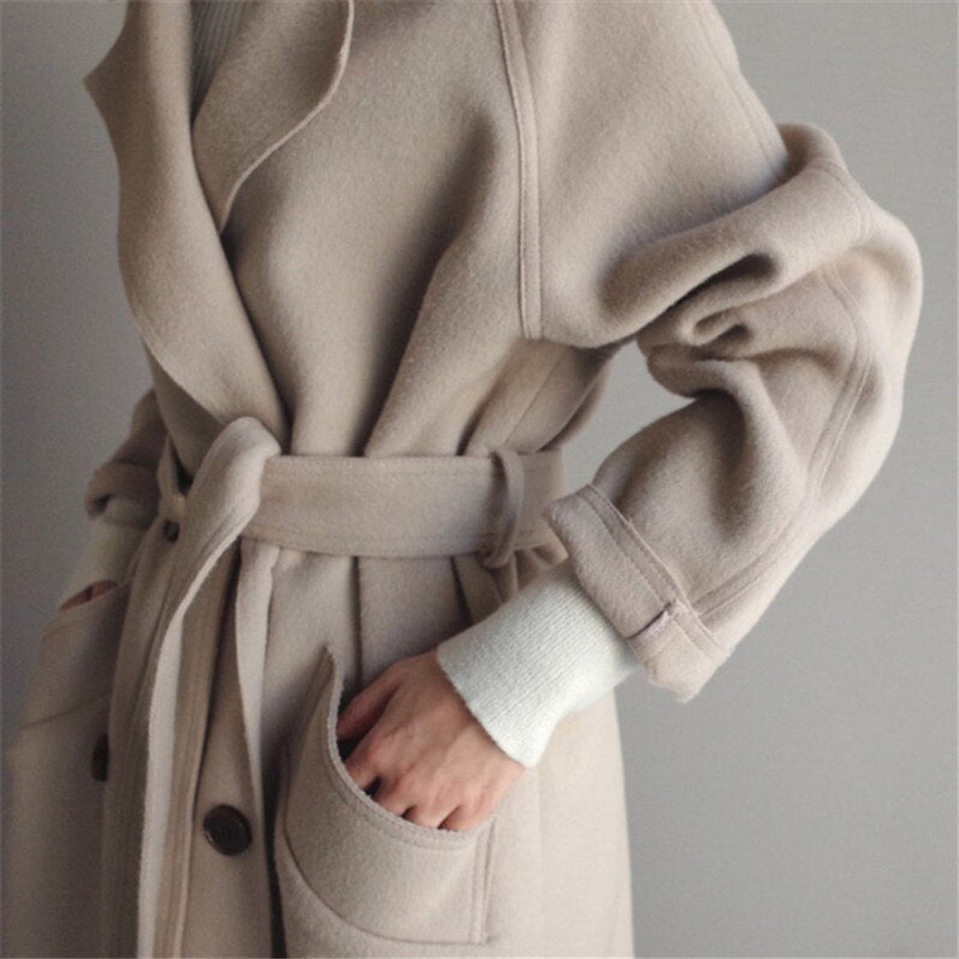 Damen Women Coat langer Kaschmir Mantel Doppelknopf Trenchcoat