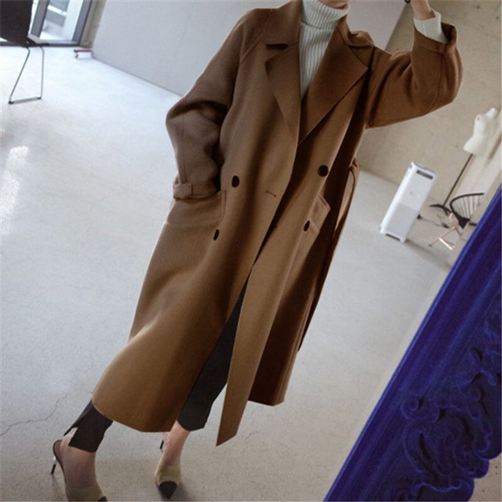 Damen Women Coat langer Kaschmir Mantel Doppelknopf Trenchcoat