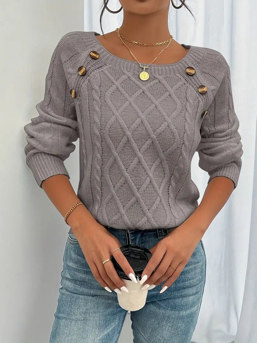 Damen Zopfmuster Knit Sweater Rundhals Raglanärmel Acryl Pullover - Rosa Braun