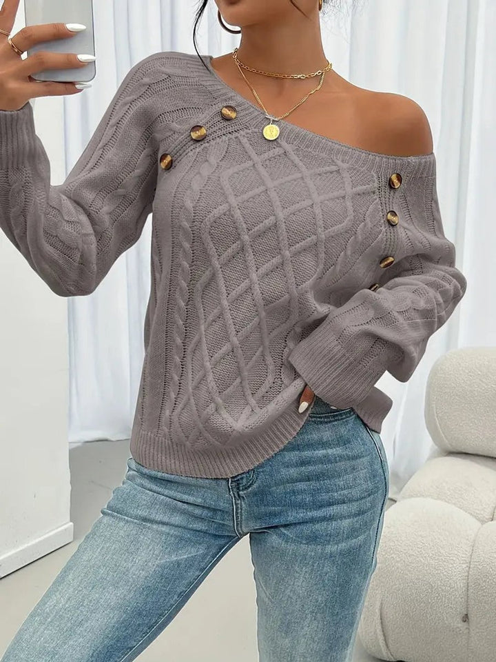 Damen Zopfmuster Knit Sweater Rundhals Raglanärmel Acryl Pullover