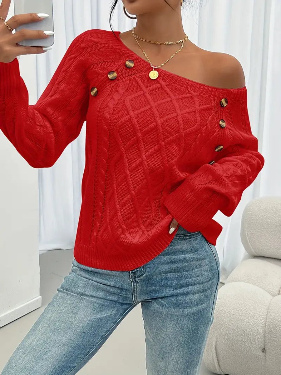 Damen Zopfmuster Knit Sweater Rundhals Raglanärmel Acryl Pullover