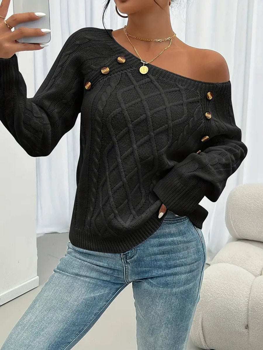 Damen Zopfmuster Knit Sweater Rundhals Raglanärmel Acryl Pullover