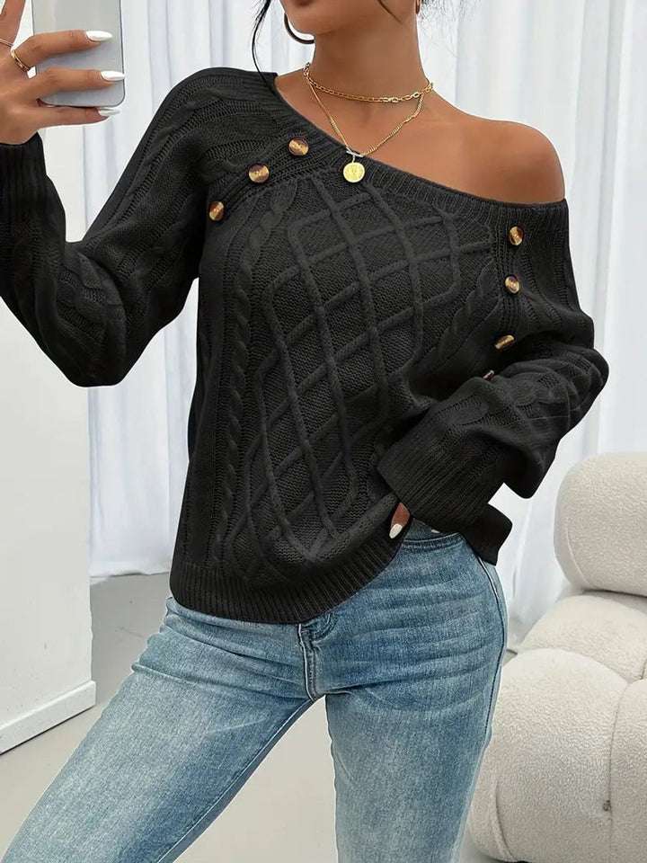Damen Zopfmuster Knit Sweater Rundhals Raglanärmel Acryl Pullover