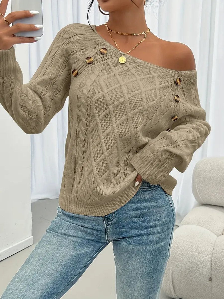 Damen Zopfmuster Knit Sweater Rundhals Raglanärmel Acryl Pullover