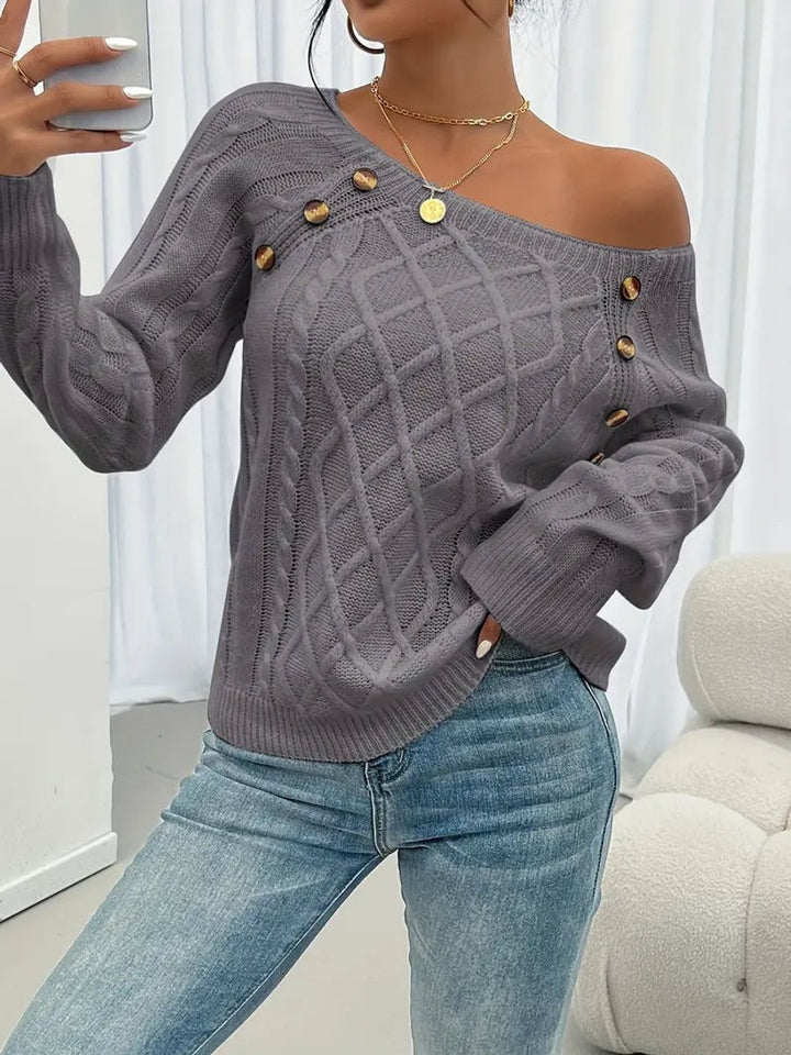 Damen Zopfmuster Knit Sweater Rundhals Raglanärmel Acryl Pullover