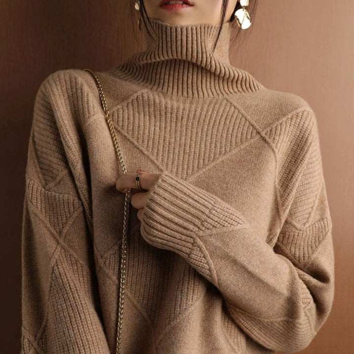 Damen Zopfmuster Rollkragenpullover Warm Oversize Strickpullover