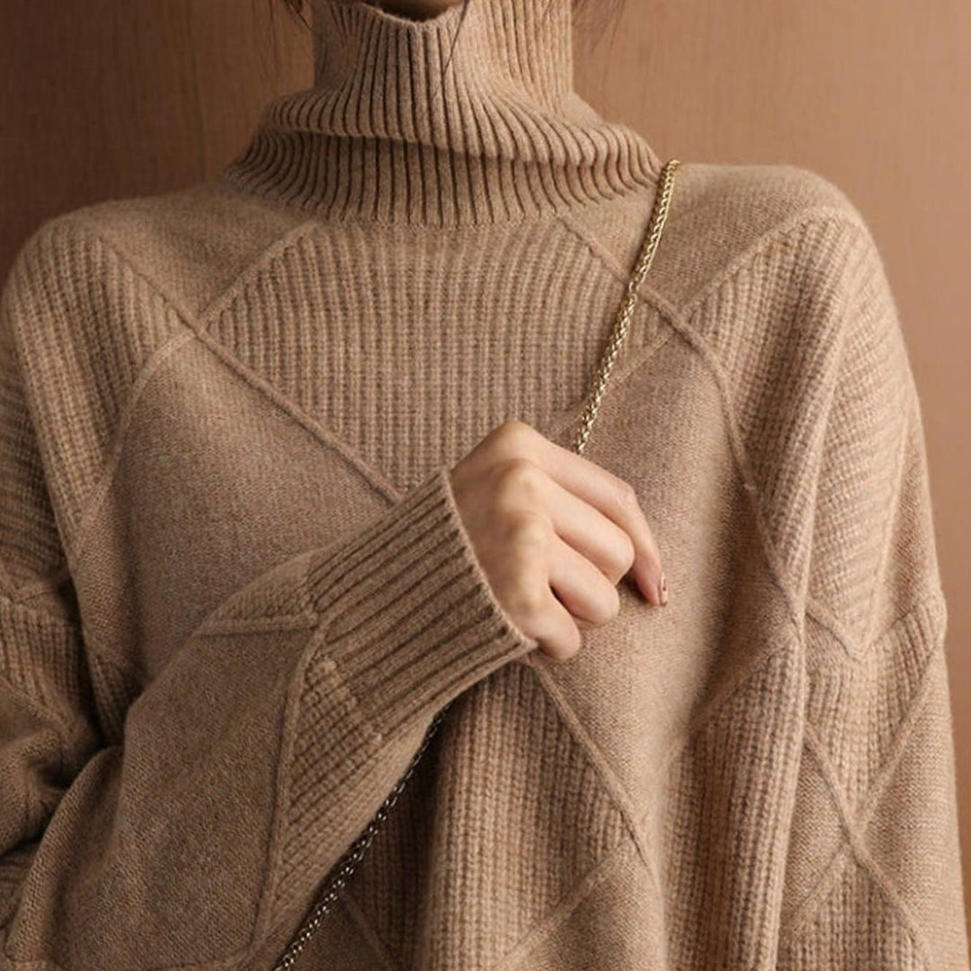 Damen Zopfmuster Rollkragenpullover Warm Oversize Strickpullover