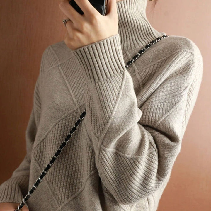 Damen Zopfmuster Rollkragenpullover Warm Oversize Strickpullover