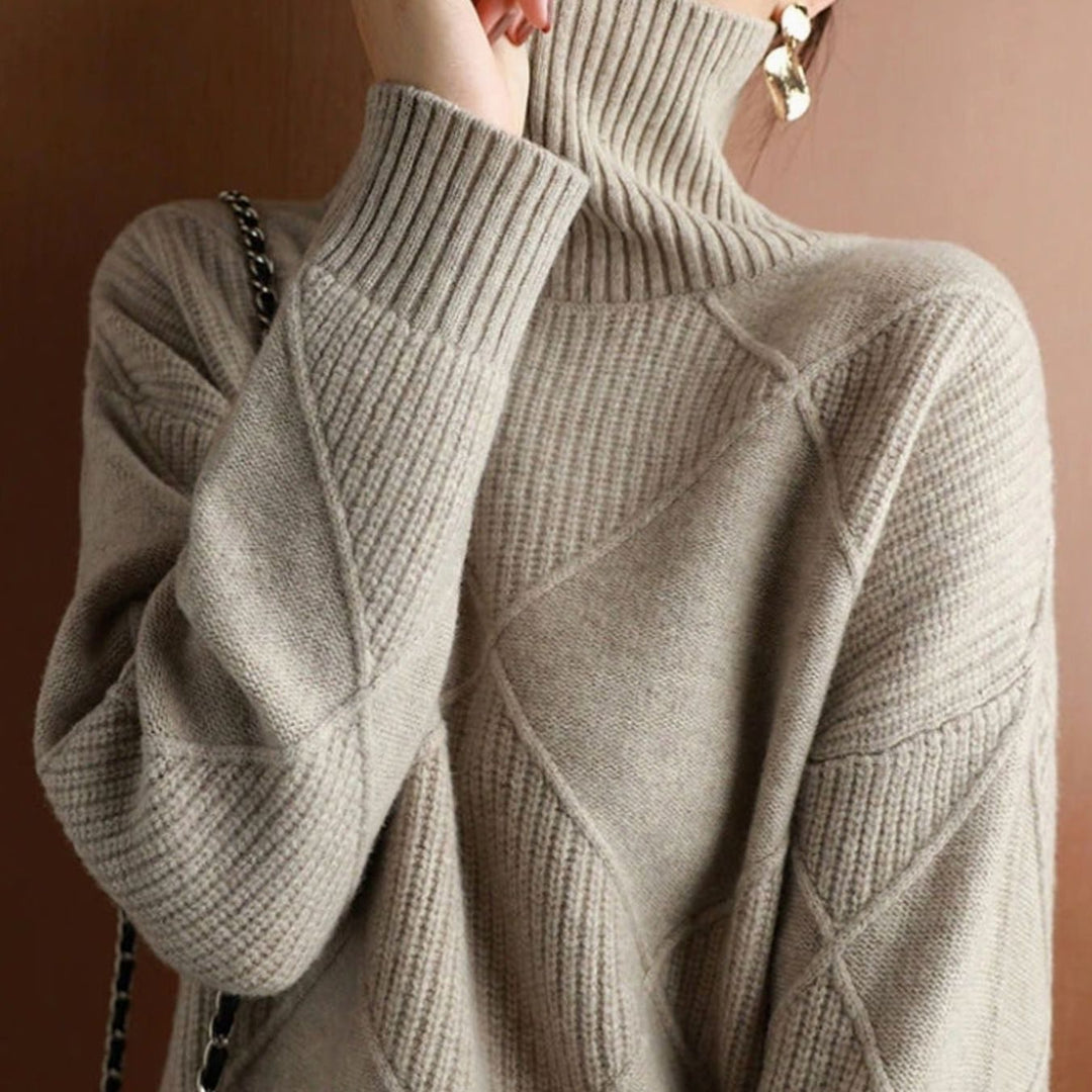 Damen Zopfmuster Rollkragenpullover Warm Oversize Strickpullover