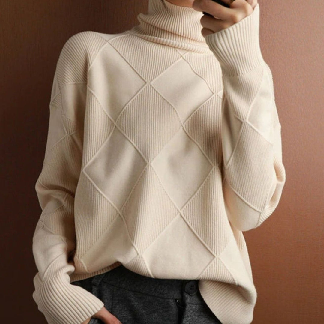 Damen Zopfmuster Rollkragenpullover Warm Oversize Strickpullover
