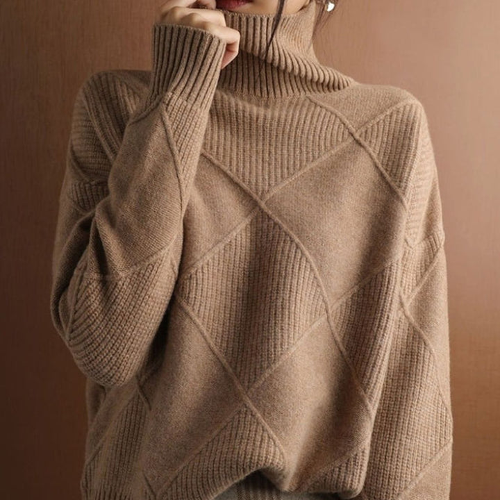 Damen Zopfmuster Rollkragenpullover Warm Oversize Strickpullover
