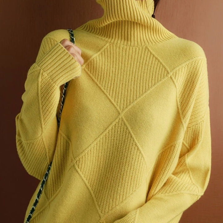 Damen Zopfmuster Rollkragenpullover Warm Oversize Strickpullover