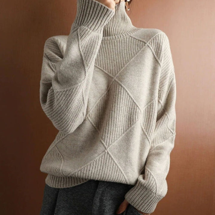 Damen Zopfmuster Rollkragenpullover Warm Oversize Strickpullover