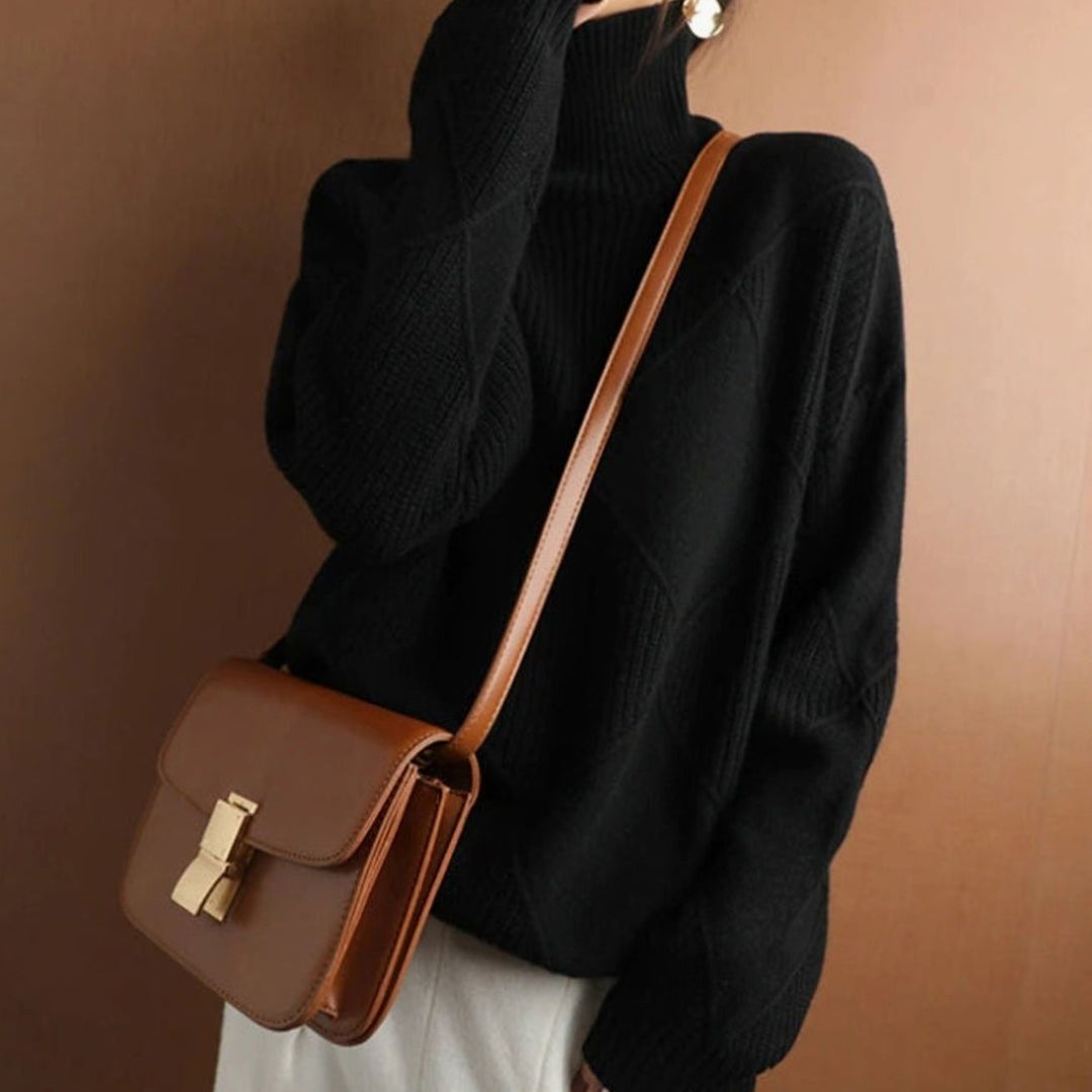Damen Zopfmuster Rollkragenpullover Warm Oversize Strickpullover