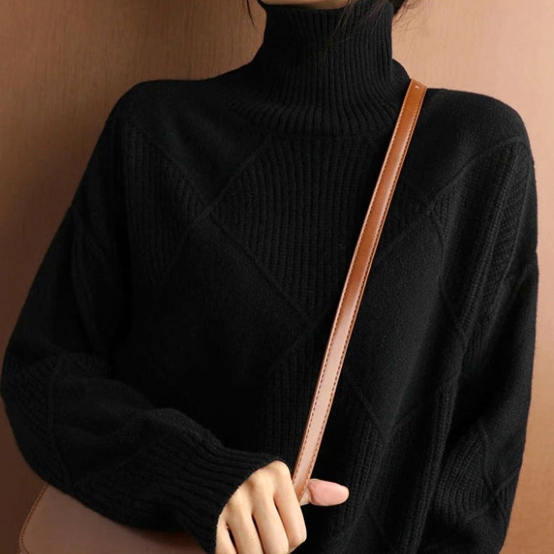 Damen Zopfmuster Rollkragenpullover Warm Oversize Strickpullover
