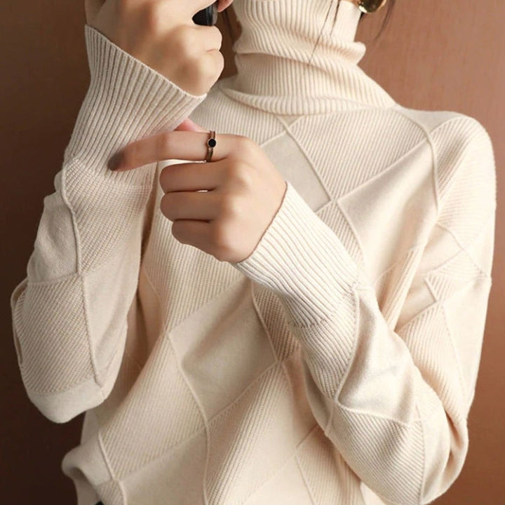 Damen Zopfmuster Rollkragenpullover Warm Oversize Strickpullover