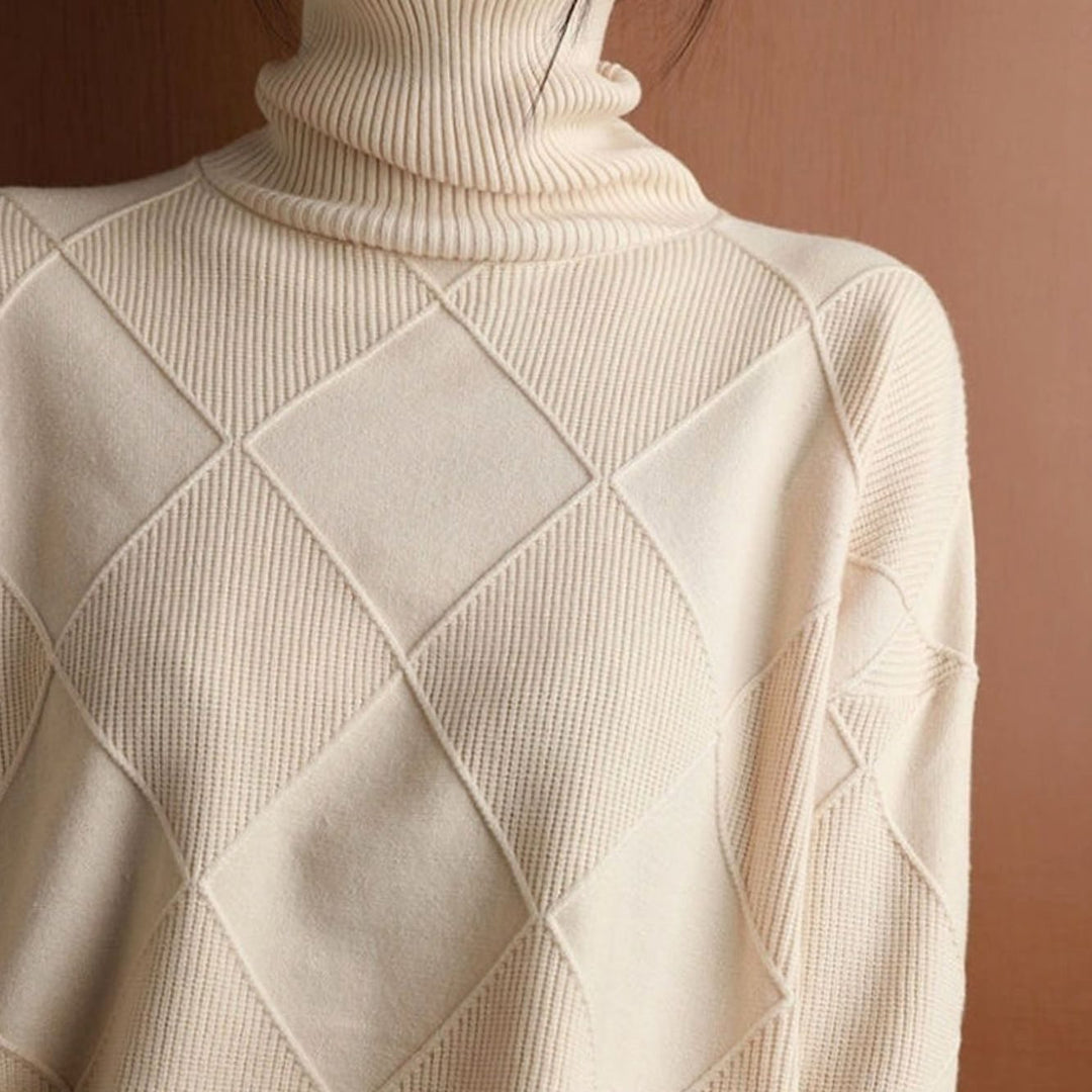 Damen Zopfmuster Rollkragenpullover Warm Oversize Strickpullover