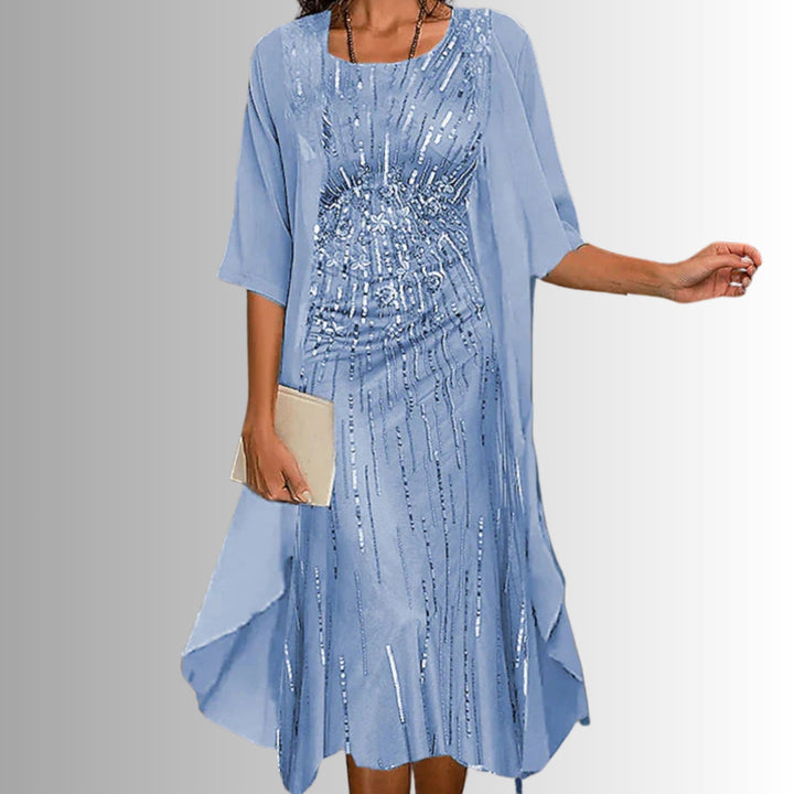 Damen Zweiteiler-Set mit Blumenmuster und Dreiviertel-Ärmeln - Blue