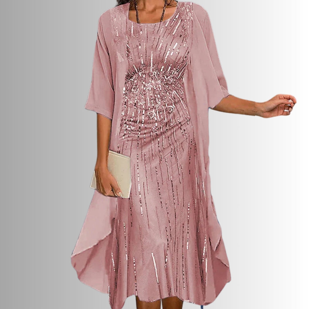 Damen Zweiteiler-Set mit Blumenmuster und Dreiviertel-Ärmeln - Pink
