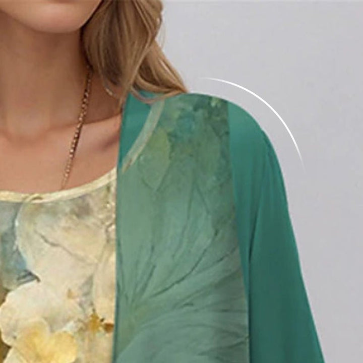 Damen Zweiteiler-Set mit Blumenmuster und Dreiviertel-Ärmeln