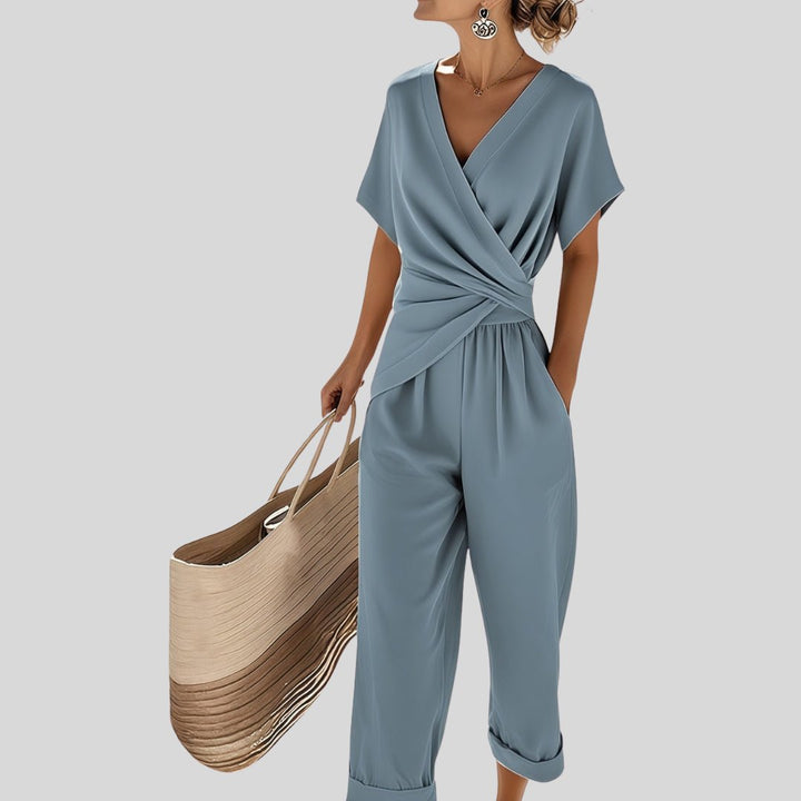 Damen Zweiteiler Set Wickel-Top Wide-Leg Hose Draped