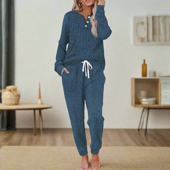 Damen Zweiteiliges Rippstrick-Loungewear-Set Langarm Jogger
