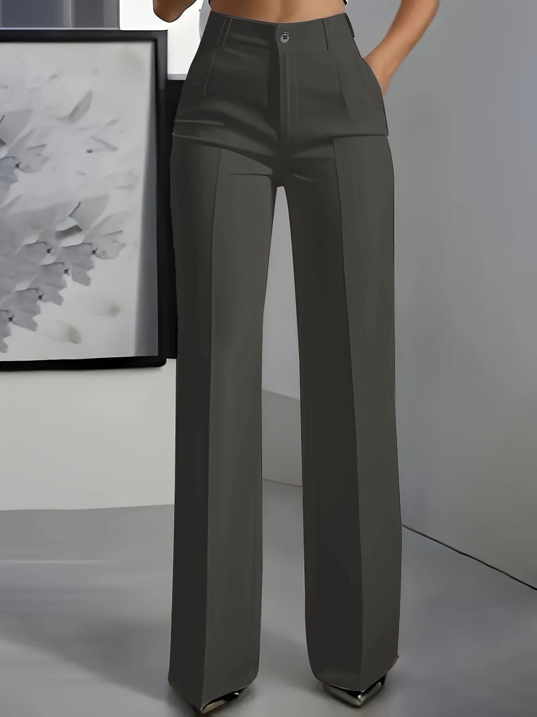 Damenhose High Waist Gerade Büro Elegant Business - Dunkelgrau