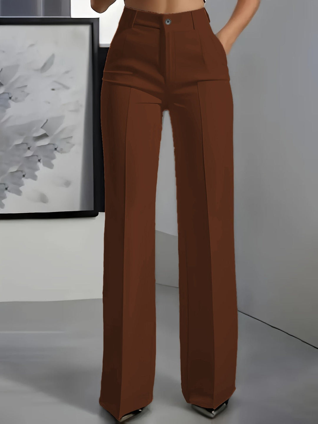 Damenhose High Waist Gerade Büro Elegant Business - Braun