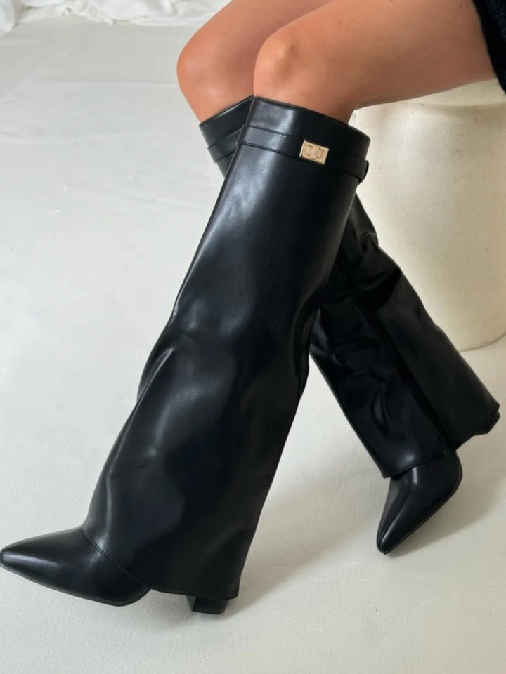 Damenstiefel Wildleder Kniehoch Elegante Stiefel - Schwarz Leder