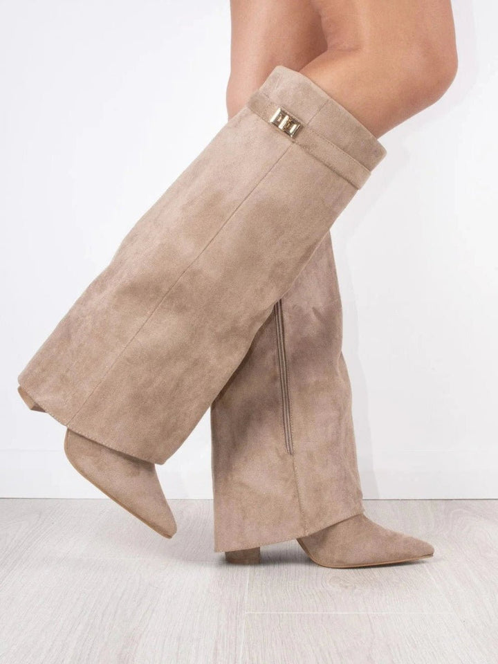 Damenstiefel Wildleder Kniehoch Elegante Stiefel - Beige Wildleder