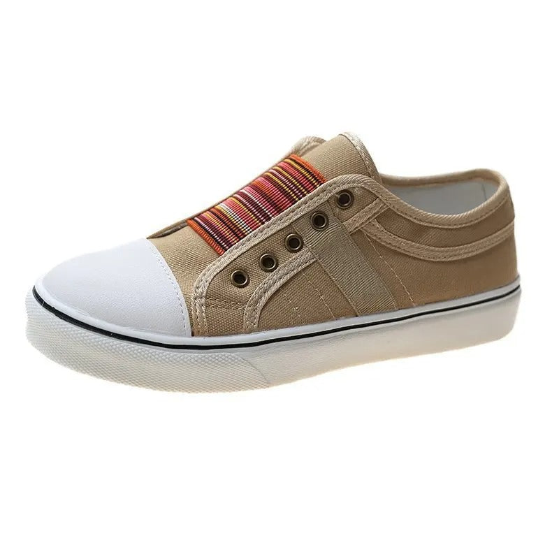 Lara | Damen Trendige Gestreifte Canvas-Sneaker