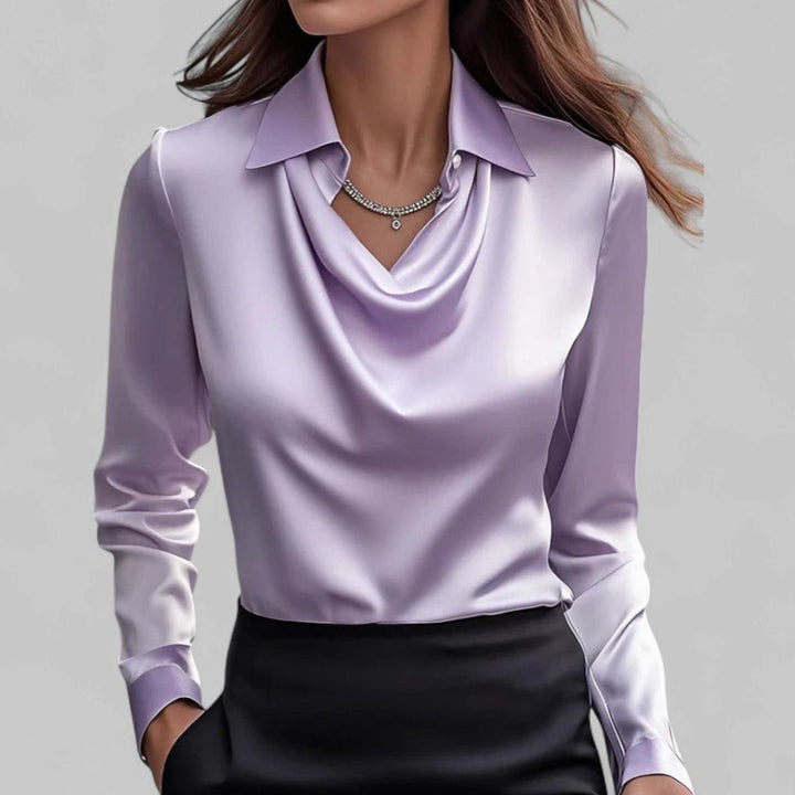 Elegante Satin-Wasserfallbluse für Damen Langarm V-Ausschnitt - Lila