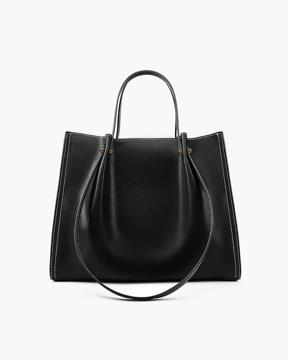 Elegante Veganleder Tote Bag mit Kontrastnaht Schultertasche - Schwarz