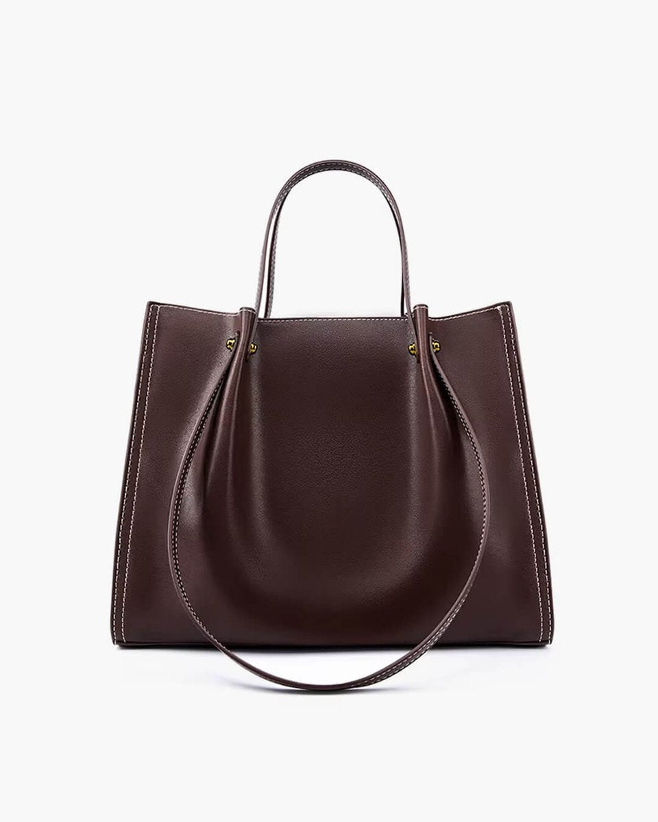Elegante Veganleder Tote Bag mit Kontrastnaht Schultertasche