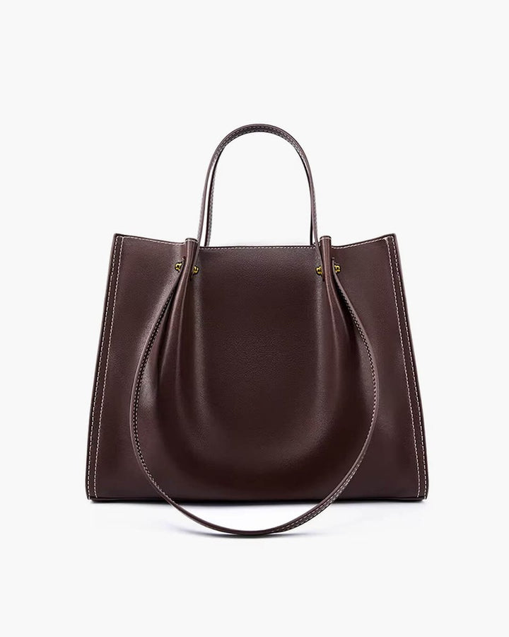 Elegante Veganleder Tote Bag mit Kontrastnaht Schultertasche