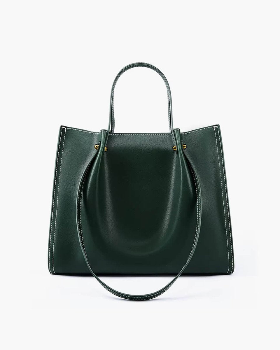 Elegante Veganleder Tote Bag mit Kontrastnaht Schultertasche - Grün