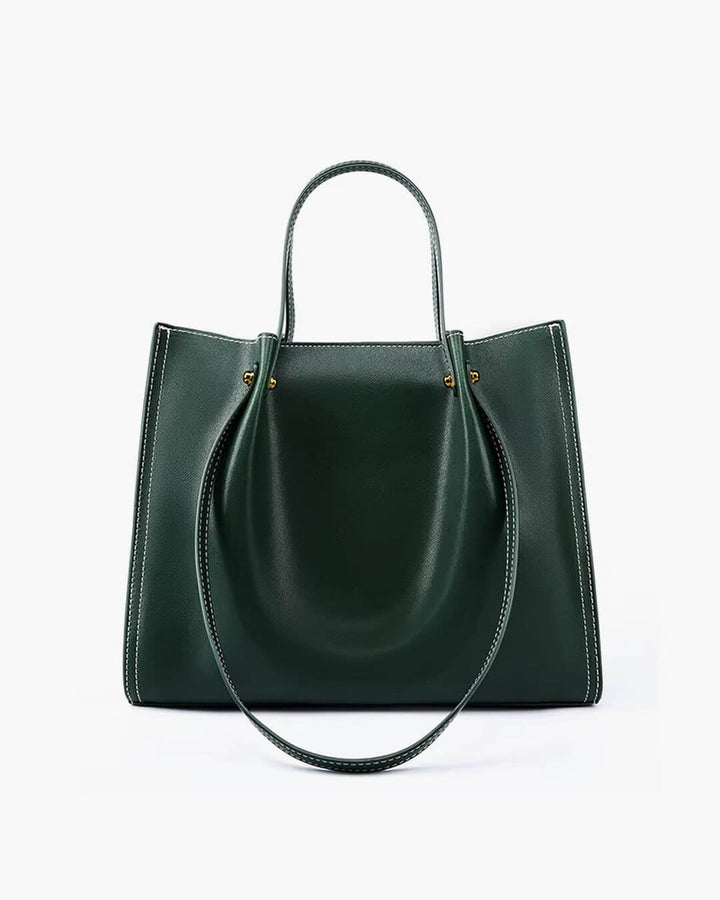 Elegante Veganleder Tote Bag mit Kontrastnaht Schultertasche - Grün