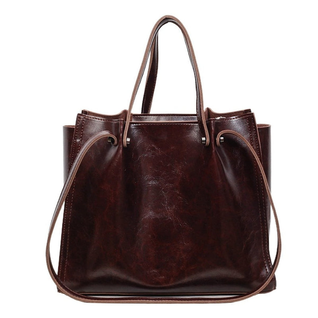 Elegante Veganleder Tote Bag mit Kontrastnaht Schultertasche - Dunkelrot