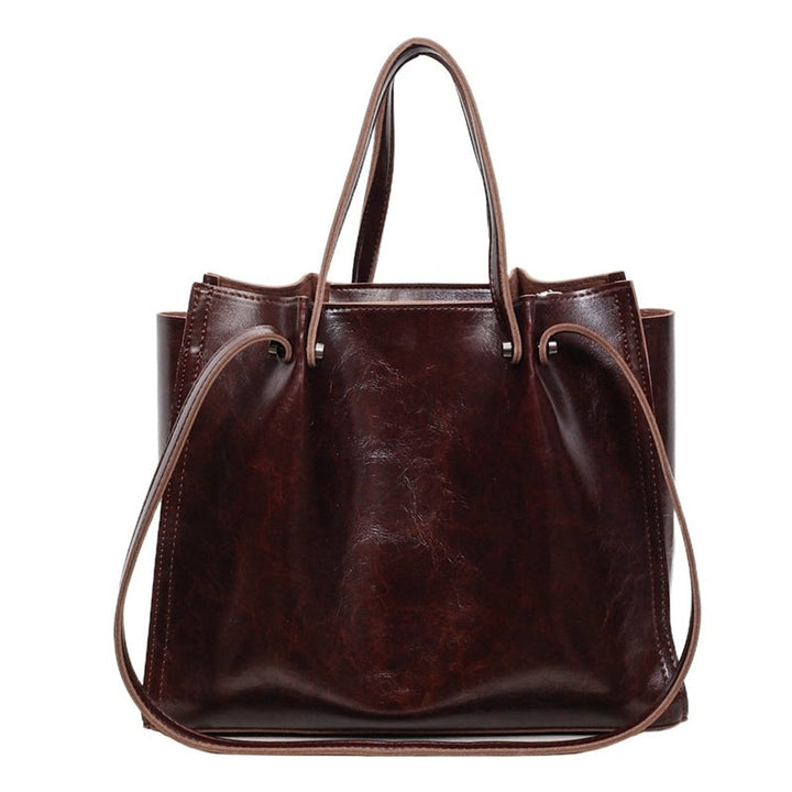 Elegante Veganleder Tote Bag mit Kontrastnaht Schultertasche - Dunkelrot